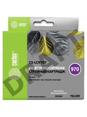 Картридж струйный Cactus CS-LC970Y желтый для Brother DCP-135C/150C/MFC-235C (20ml)