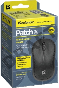 Мышь проводная  Defender Patch MS-759 черный,3 кнопки, 1000 dpi  52759