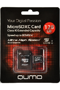 Флэш карта Micro SecureDigital 128Gb QUMO QM128GMICSDXC10U1 {MicroSDXC Class 10 UHS-I, SD adapter}