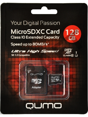 Флэш карта Micro SecureDigital 128Gb QUMO QM128GMICSDXC10U1 {MicroSDXC Class 10 UHS-I, SD adapter}