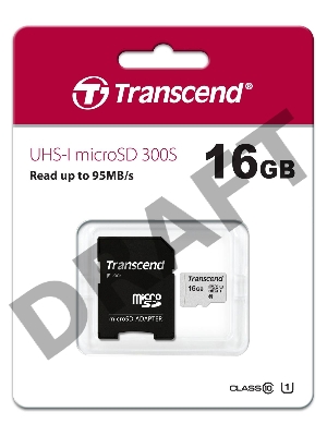 Флеш карта Micro SecureDigital 16Gb Transcend  TS16GUSD300S-A  {MicroSDHC Class 10 UHS-I, SD adapter}