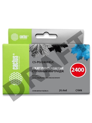 Картридж струйный Cactus CS-PGI2400XLC голубой для Canon MAXIFY iB4040/ МВ5040/ МВ5340 (20.4мл)