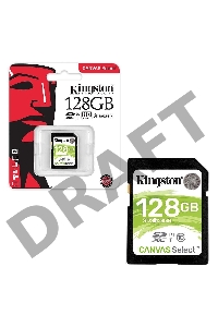 Флеш карта SDHC 128Gb Class10 Kingston <SDS2/128GB>, Canvas Select 100R CL10 UHS-I