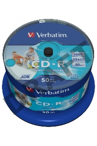 Диск CD-R Verbatim 700 Mb, 52x, Cake Box (50), DL+, Full Ink Printable (50/200)