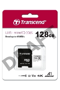 Флеш карта Transcend Micro SecureDigital 128Gb MicroSDXC Class 10 UHS-I U3, SD adapter}(TS128GUSD300S-A)