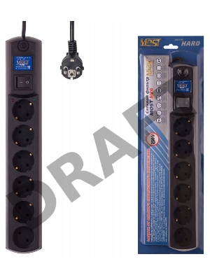 Сетевой фильтр Most HV6 2м (6 розеток) черный (коробка)