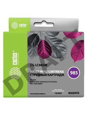 Картридж струйный Cactus CS-LC985M пурпурный для Brother DCPJ315W/DCPJ515W (15ml)