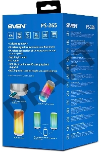Мобильные колонки SVEN PS-265 1.0 белые  (10W, mini Jack, USB, Bluetooth, micro SD, подсветка, USB Type-C, 2000 мA)