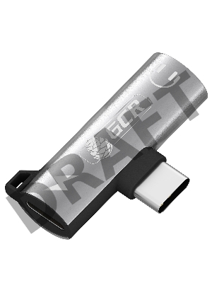Переходник GCR USB Type C > 3.5mm mini jack + TypeC с отверстием для шнура, серебряный, GCR-53493