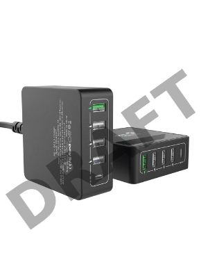 Сетевое зарядное устройство CЗУ (ACD-P605U-V1B) 60Вт, Сетевое ЗУ 5xUSB 1PD+1QC+3Smart, 3.6~20В/3А RTL {40}