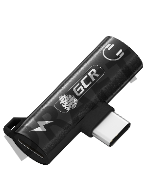 Переходник GCR USB Type C > 3.5mm mini jack + TypeC с отверстием для шнура, черный, GCR-53598
