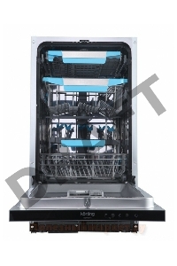 Встраиваемая посудомоечная машина Korting KDI 45985 / Узкая, 10 компл., третья корзина для столовых приборов,  А+++/A/A, Электронное сенсорное управление Touch Control, цифровой LED дисплей белого цвета Cold White, 8 программ, Автоматическая программа, Фу