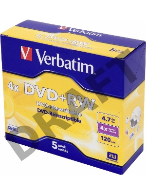 Диск DVD+RW Verbatim 4.7Gb 4x Jewel case (5шт) (43229)