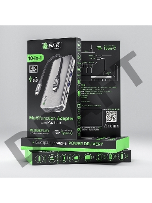 Хаб GCR TypeC Hub 10 в 1 HDMI + VGA + RJ45 + USB3.0 x3 + Card Reader + Audio + TypeC PD