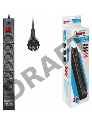 Сетевой фильтр Buro BU-SP1.8_USB_2A-B 1.8м (6 розеток) черный (коробка)