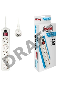 Сетевой фильтр Buro 500SH-10-W 10м (5 розеток) белый (коробка)