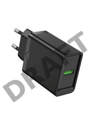 Сетевое зарядное устройство Vention на 1 порт USB A QC 3.0 2.4A  Черный