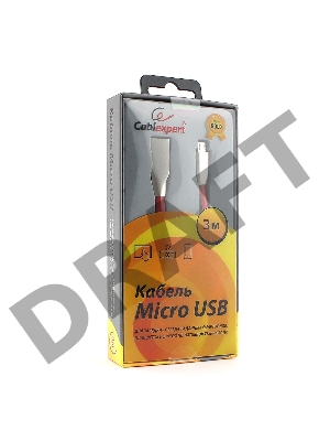Кабель USB 2.0 Cablexpert CC-G-mUSB01R-3M, AM/microB, серия Gold, длина 3м, красный, блистер