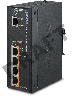 IPOE-E174 индустриальный PoE экстендер IP30 Industrial 1-Port 60W Ultra POE to 4-Port 802.3af/at Gigabit POE Extender (-40 to 75 C)