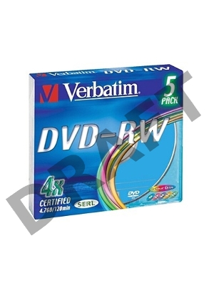 Диск DVD-RW Verbatim 4.7Gb 4x Slim case (5шт) Color (43563)