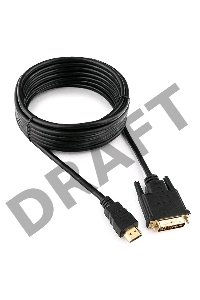Кабель Кабель HDMI-DVI Gembird, 4.5м, 19M/19M, single link, черный, позол.разъемы, экран CC-HDMI-DVI-15
