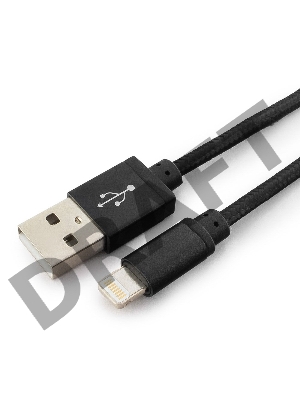 Кабель USB 2.0 Cablexpert CC-ApUSB2bk1m, AM/Lightning 8P, 1м, нейлоновая оплетка, алюминиевые разъемы, черный, пакет