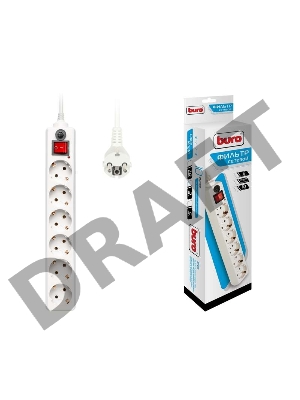 Сетевой фильтр BURO Сетевой фильтр, 6 розеток, 3 метра, (600SH-3-W), белый {992266}
