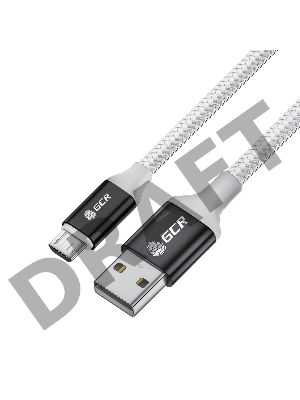 Кабель GCR QC 1.5m MicroUSB, быстрая зарядка, белый нейлон, AL корпус черный, белый ПВХ, 28/24 AWG, GCR-53269