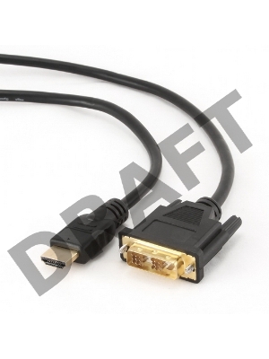 Кабель HDMI-DVI Cablexpert CC-HDMI-DVI-6, 19M/19M, 1.8м, single link, черный, позол.разъемы, экран, пакет