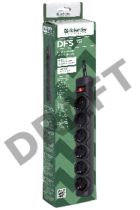 Сетевой фильтр Defender Фильтр DFS 151 1.8 m, 6 розеток, черный 99494