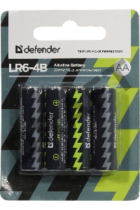 Батарейка DEFENDER BATTERY ALKALINE AA 1.5V/LR6-4B 4PCS 56012