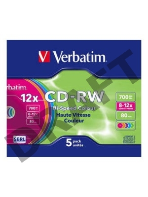 Диск CD-RW Verbatim 700Mb 12x Slim case (5шт) Color (43167)