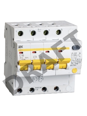 Выключатель автоматический дифференциального тока 4п C 50А 100мА тип AC 4.5кА АД-14 ИЭК MAD10-4-050-C-100