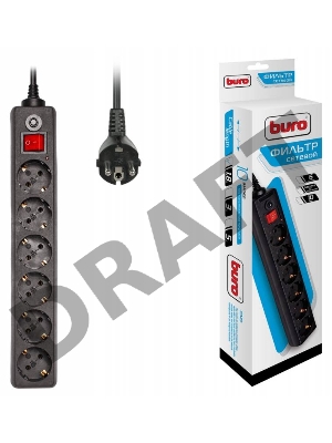 Сетевой фильтр Buro 600SH-1.8-B 1.8м (6 розеток) черный (коробка)