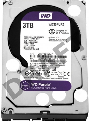 Жесткий диск Western Digital Original SATA-III 3Tb WD30PURZ Video Purple (5400rpm) 64Mb 3.5