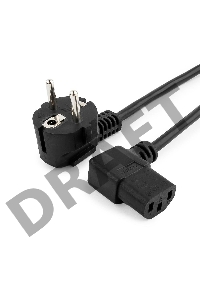 Кабель питания Gembird 1.8м, VDE(0.75мм), черный, угловой разъем, с зазем., пакет PC-186A-VDE   