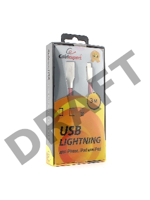 Кабель Cablexpert для Apple CC-G-APUSB01R-3M, AM/Lightning, серия Gold, длина 3м, красный, блистер