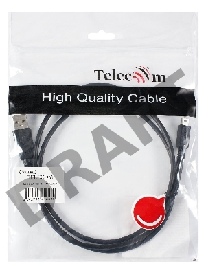 Кабель USB 2.0 A-->mini-B 5P (1м) черный TELECOM/VCOM <TC6911BK-1.0M>