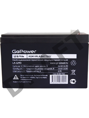 Аккумулятор свинцово-кислотный GoPower LA-1290 12V 9Ah (1/5)