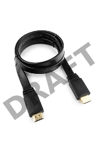 Кабель HDMI Gembird/Cablexpert , 1м, v1.4, 19M/19M, плоский кабель, черный, позол.разъемы, экран (CC-HDMI4F-1M)