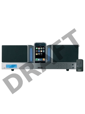 Микросистема с поддержкой IPod Mystery MIP-20 (цифровая стереосистема с поддержкой I-Pod, 2х15 Вт, разъем для сабвуфера, AM/FM тюнер, часы/будильник/таймер, упр. I-Phone, линейный вход, разъем для наушников, пульт)