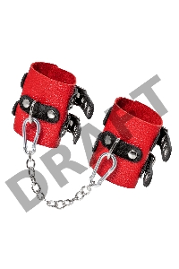 Наручники Pecado BDSM, мягкие, с двумя ремешками с люверсами, натуральная кожа, красно-чёрные