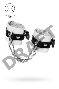 Наручники Pecado BDSM, мягкие, с одним ремешком с люверсами, натуральная кожа, бело-чёрные