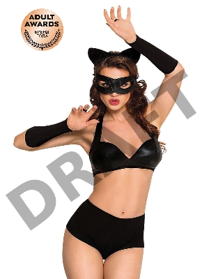 Костюм SoftLine Collection Catwoman (бюстгальтер,шортики,головной убор,маска,перчатки), черный, M