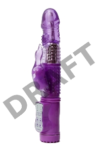 Фиолетовый вибратор-ротатор с клиторальным стимулятором - 22,5 см.