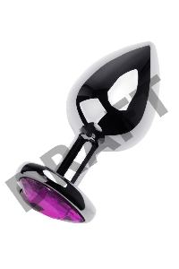 Анальная втулка Штучки-Дрючки, металл, серебряная, с фиолетовым кристаллом, 8 см, Ø 3 см, 165 г