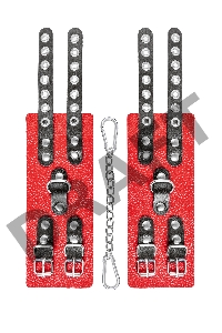 Наручники Pecado BDSM, мягкие, с двумя ремешками с люверсами, натуральная кожа, красно-чёрные