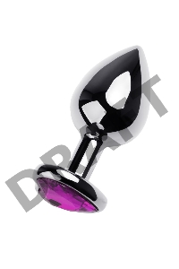 Анальная втулка Штучки-Дрючки, металл, серебряная, с фиолетовым кристаллом, 8 см, Ø 3 см, 165 г