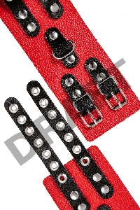 Наручники Pecado BDSM, мягкие, с двумя ремешками с люверсами, натуральная кожа, красно-чёрные