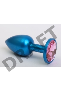 Синяя анальная пробка с розовым кристаллом - 8,2 см.